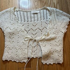 Cream Knit Tie-Front Cardigan